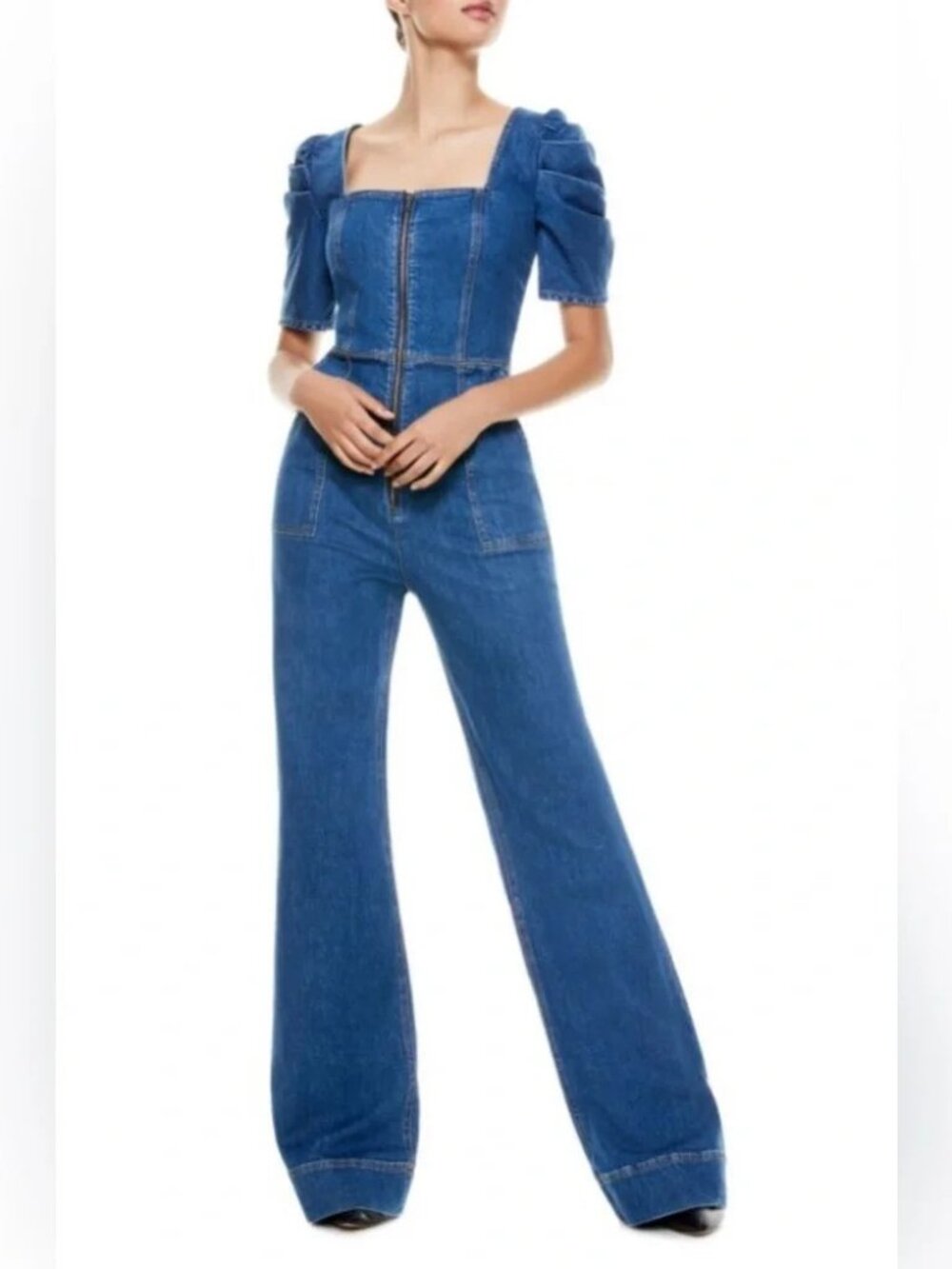 Alice + Olivia Jeans Kennedy Blue Denim Jumpsuit Size 29